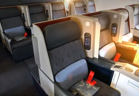Airplane interiors, first class seats Stock Photos