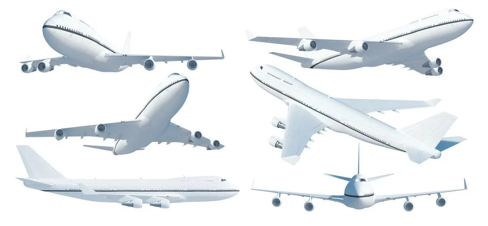 Airplane isolated from different viewpoints. Stock-Illustration