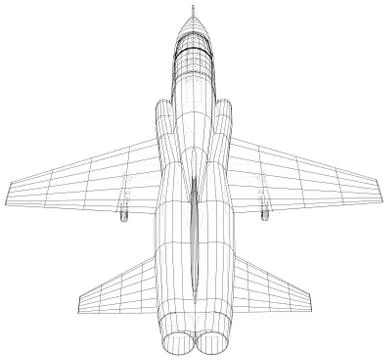 Airplane jet close-up. Vector rendering of 3d. Wire-frame Stock Illustration