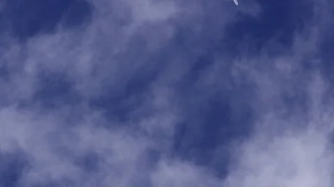 Airplane jet layer, white trace vapour by day Stock Footage 77199183