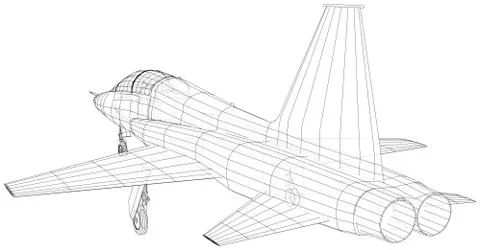 Airplane jet sketch. Vector rendering of 3d. Wire-frame style Illustrazione stock