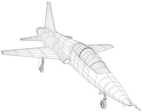 Airplane jet sketch. Vector rendering of 3d. Wire-frame style Stock Illustration