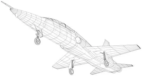 Airplane jet sketch. Vector rendering of 3d. Wire-frame style Illustrazione stock