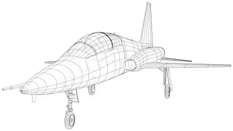 Airplane jet sketch. Vector rendering of 3d. Wire-frame style Stock-Illustration