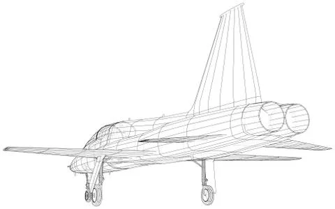 Airplane jet on white background. Vector rendering of 3d. Wire-frame style Stock Illustration