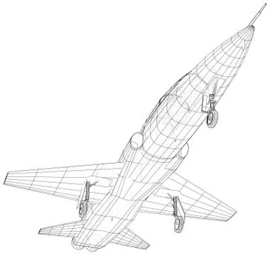 Airplane jet on white background. Vector rendering of 3d. Wire-frame style Illustrazione stock