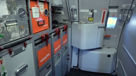 Airplane Kitchen Galley Inside View - Basel, Switzerland - June, 2018 Stock Footage 94942913