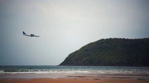 Airplane Landing Approach in Slow Motion Stock Footage