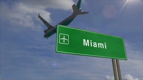 Airplane landing arrival in Miami Florida USA Stock Footage 336340887