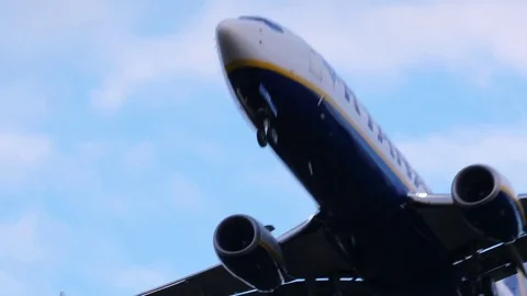 Airplane landing behind trees Stock Footage 84422772