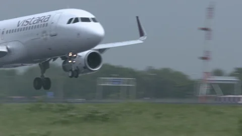 Airplane Landing closeup Stock Footage 106621973