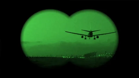 Airplane landing in the dark Stock Footage 87156001