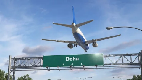 Airplane Landing Doha Stock Footage 97149431