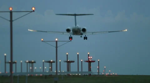 Airplane Landing Evening Stock Footage 31821589