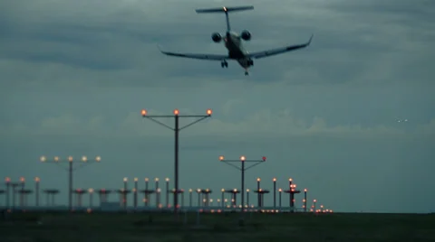 Airplane Landing Evening Stock Footage 31821592