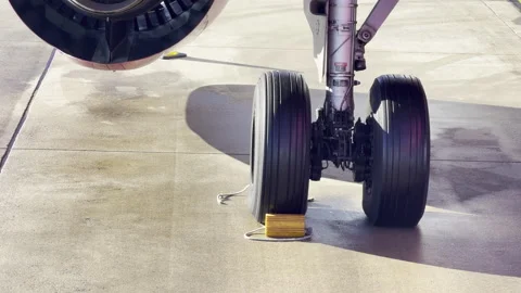 Airplane landing gear and engine close up Vídeos de archivo 333643692