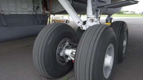 Airplane Landing Gear Wheels Closeup | Stock Video | Pond5