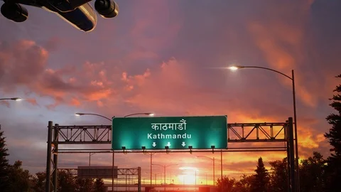 Airplane Landing Kathmandu during a wonderful sunrise Stock Footage 102238927