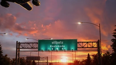 Airplane Landing Kozhikode during a wonderful sunrise Stock Footage 102347582