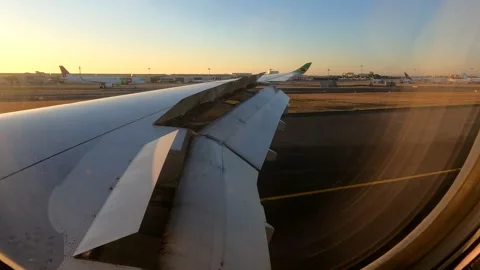 Airplane Landing Open Flaps and Wings in Action Stock Footage 280675899