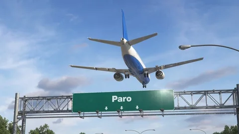Airplane Landing Paro Stock Footage 97373003