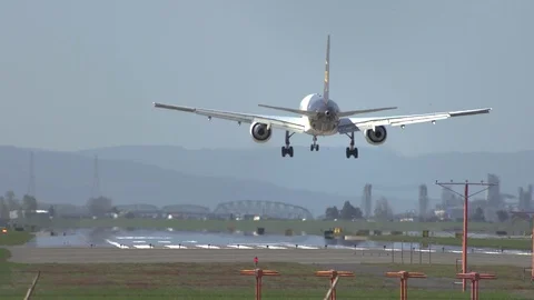 Airplane Landing, Rear View Stock Footage 129190761