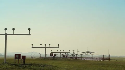 An airplane landing on the runway01 Stock Footage 144677076