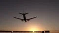 Airplane landing at sunrise HD Footage