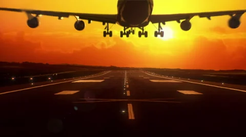 Airplane landing at sunset. Stock Footage 48904035