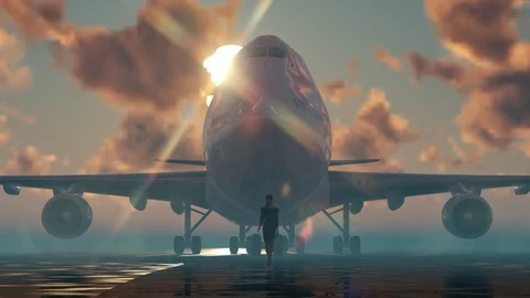 Airplane at a large glass windows. Stock-Footage 128953973