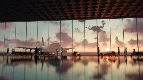 Airplane at a large glass windows. Stockbeeldmateriaal 128954852