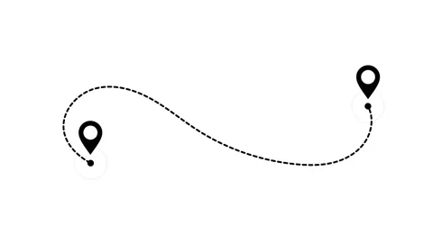Airplane Line Path Animation with Two Location Pin and Dashed Line Vídeo Stock 317419048