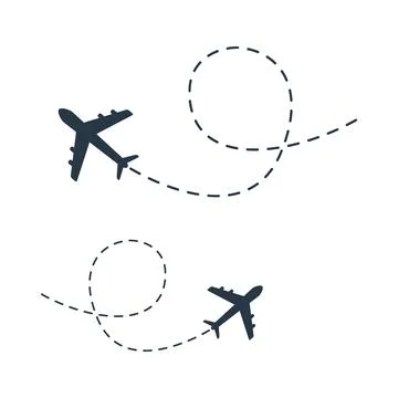 Airplane line path icon set. Stock Illustration