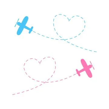 Airplane line path icon set Stock Illustration