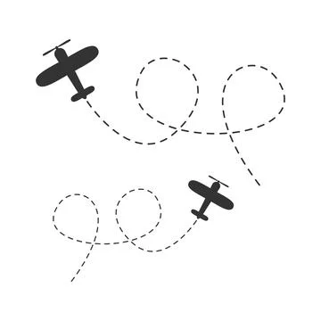 Airplane line path icon set. Stock Illustration