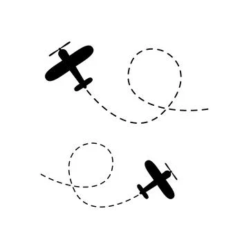 Airplane line path icon set. Stock Illustration