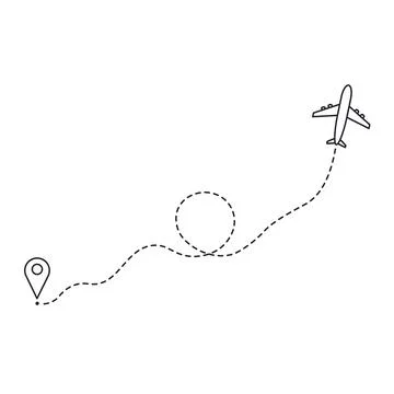 Airplane line path icon. Vector illustration of air plane flight route with line Stock Illustration