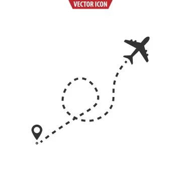 Airplane line path route icon. Isolated vector illustration. Stock Illustration