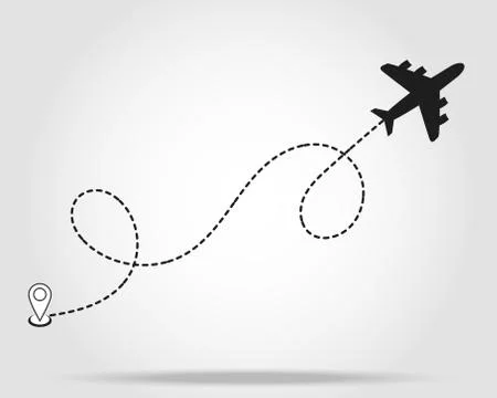 Airplane line path vector icon of start point and dash line trace for air tri Stockillustratie