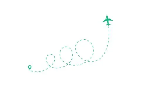 Airplane line path vector icon of air plane flight route Stock Illustration