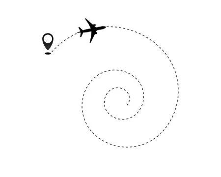 Airplane line path vector icon of air plane flight route dash line trace with Stockillustratie