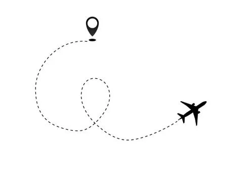 Airplane line path vector icon of air plane flight route dash line trace with Stock Illustration