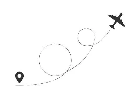 Airplane line path vector icon of air plane flight route with start point and Stockillustratie