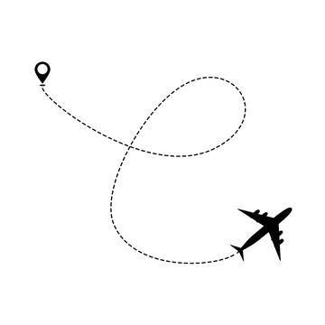 Airplane line path vector icon of air. Plane flight route with start point an Stock-Illustration