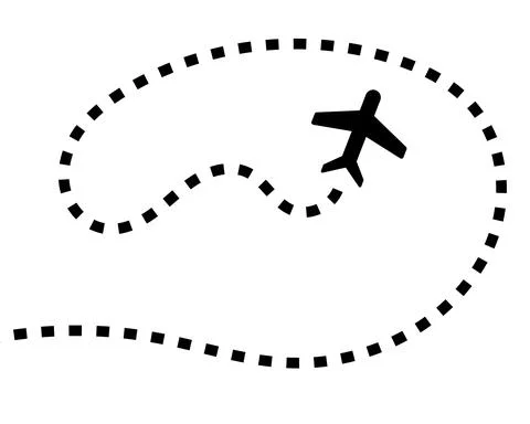 Airplane line path vector icon of start point and dash line trace for air tri 스톡 일러스트