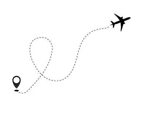 Airplane line path vector icon of air plane flight route dash line trace with Stock Illustration