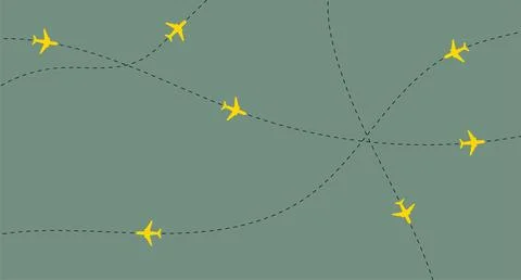 Airplane line path vector icon of air plane flight route with start point Illustrazione stock