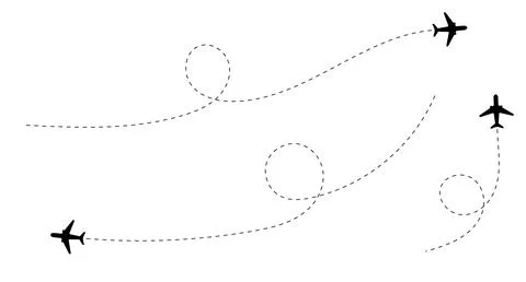 Airplane line path vector icon of air plane flight route with start point Stock Illustration