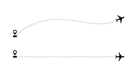 Airplane line path vector icon of air plane flight route with start point Stockillustratie
