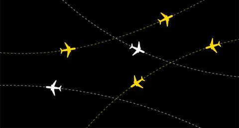 Airplane line path vector icon of air plane flight route with start point Stock Illustration